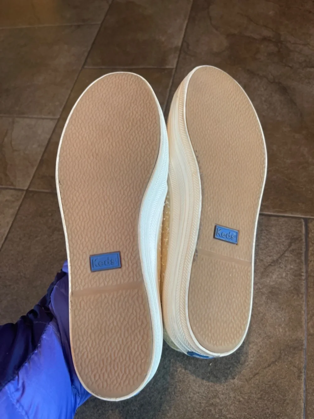 EUC Keds X Kate Spade Triple Decker Shimmering Cream Slip On Shoes Size 6
